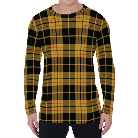 Black And Yellow Tartan Pattern Print Men's Long Sleeve T-Shirt