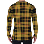 Black And Yellow Tartan Pattern Print Men's Long Sleeve T-Shirt