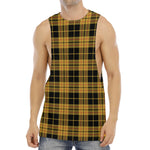 Black And Yellow Tartan Pattern Print Men's Muscle Tank Top