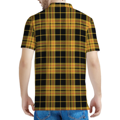 Black And Yellow Tartan Pattern Print Men's Polo Shirt