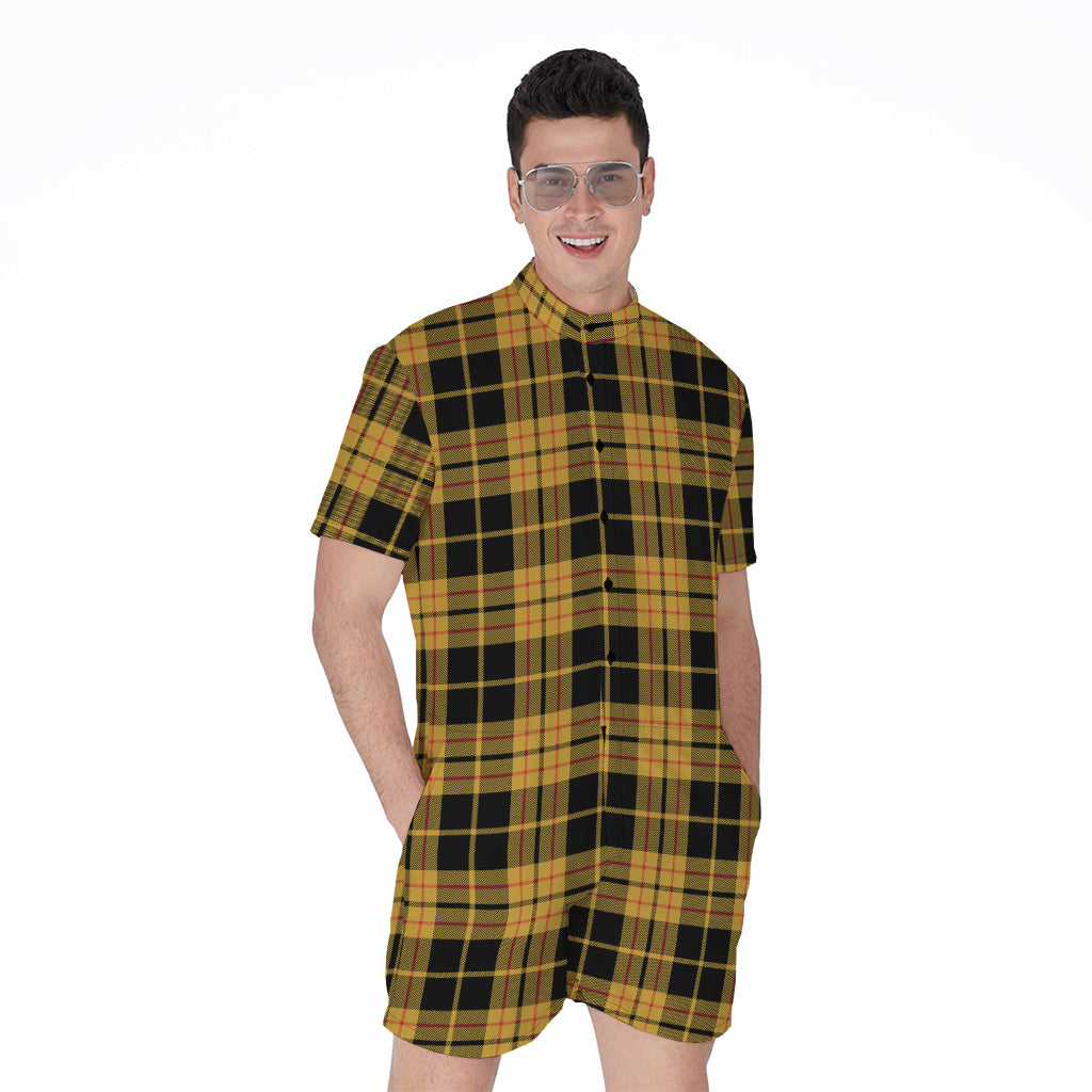 Black And Yellow Tartan Pattern Print Men's Rompers