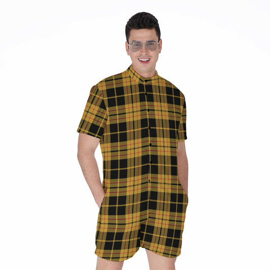 Black And Yellow Tartan Pattern Print Men's Rompers