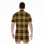 Black And Yellow Tartan Pattern Print Men's Rompers