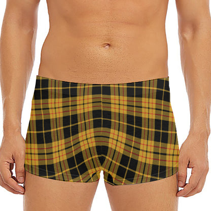 Black And Yellow Tartan Pattern Print Men's Short Boxer Briefs