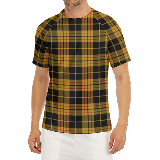 Black And Yellow Tartan Pattern Print Men's Short Sleeve Rash Guard