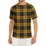 Black And Yellow Tartan Pattern Print Men's Short Sleeve Rash Guard