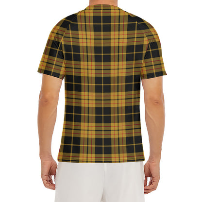 Black And Yellow Tartan Pattern Print Men's Short Sleeve Rash Guard