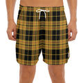 Black And Yellow Tartan Pattern Print Men's Split Running Shorts