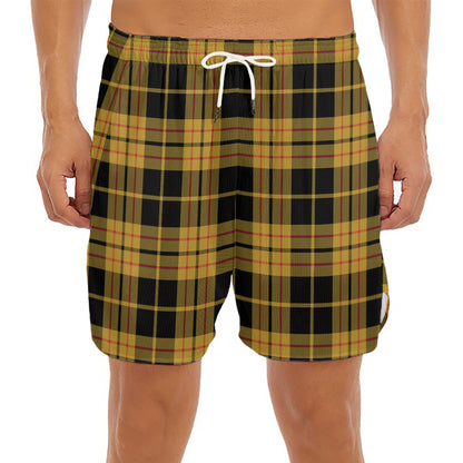 Black And Yellow Tartan Pattern Print Men's Split Running Shorts