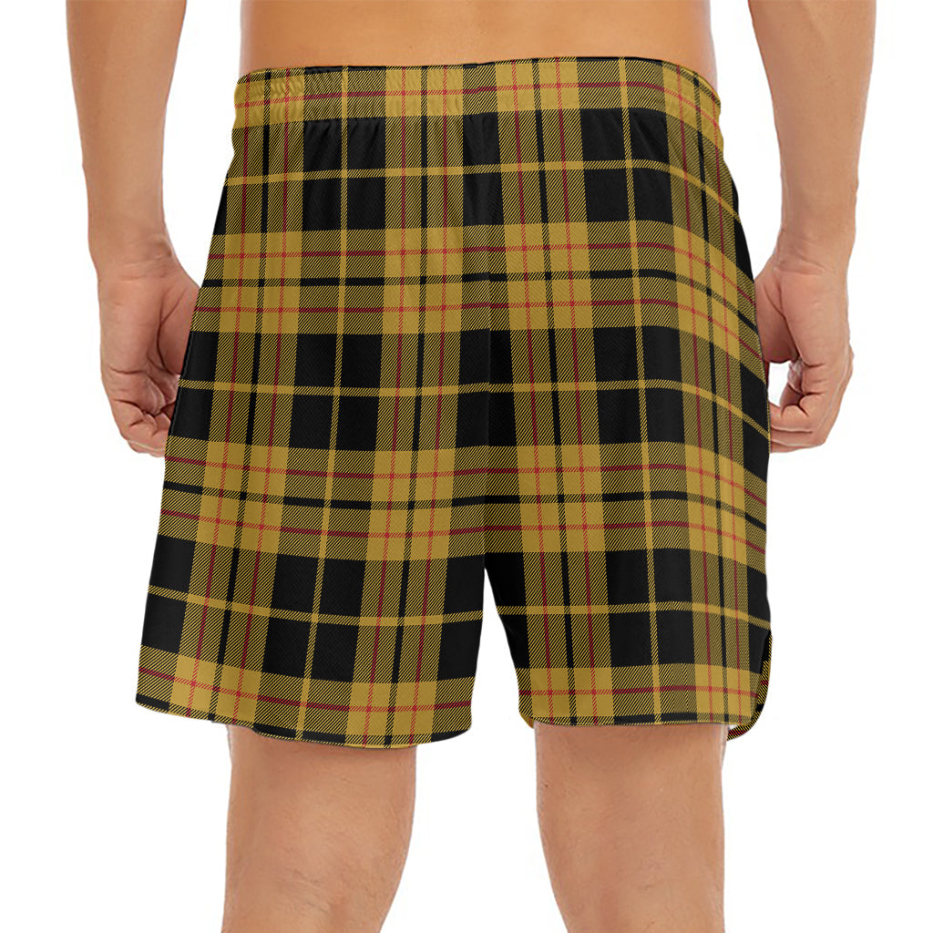 Black And Yellow Tartan Pattern Print Men's Split Running Shorts