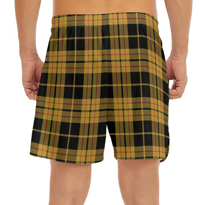 Black And Yellow Tartan Pattern Print Men's Split Running Shorts