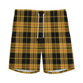 Black And Yellow Tartan Pattern Print Men's Athletic Shorts