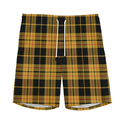 Black And Yellow Tartan Pattern Print Men's Sports Shorts