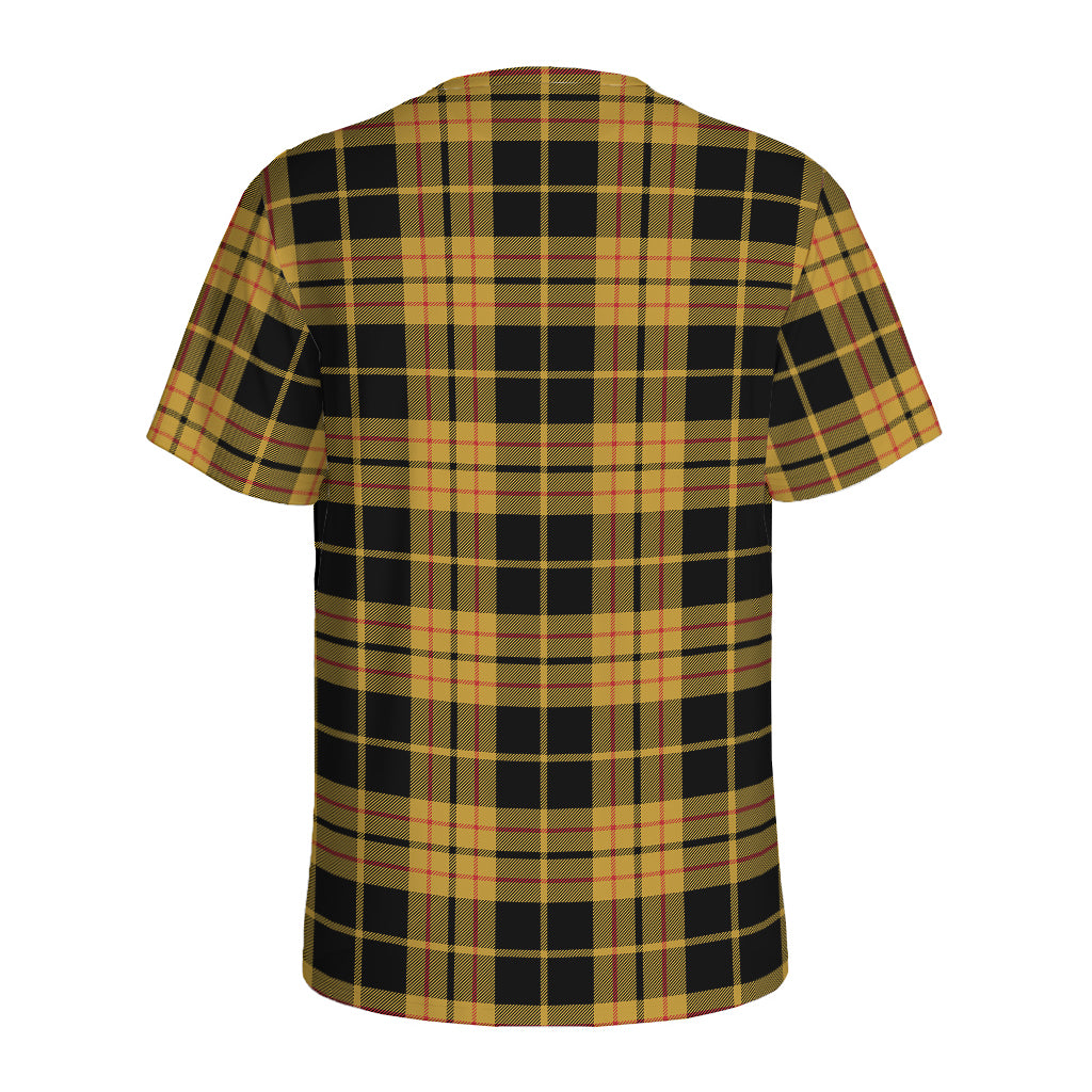 Black And Yellow Tartan Pattern Print Men's Sports T-Shirt