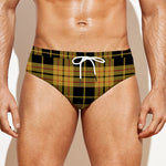 Black And Yellow Tartan Pattern Print Men's Swim Briefs