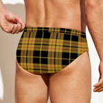 Black And Yellow Tartan Pattern Print Men's Swim Briefs