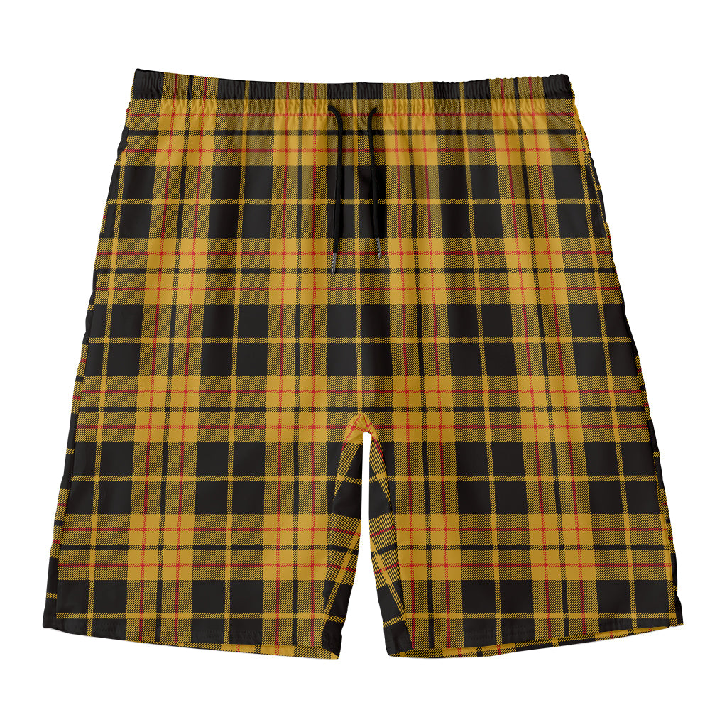 Black And Yellow Tartan Pattern Print Men's Swim Trunks
