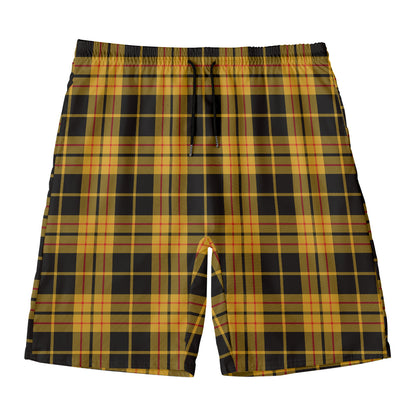Black And Yellow Tartan Pattern Print Men's Swim Trunks