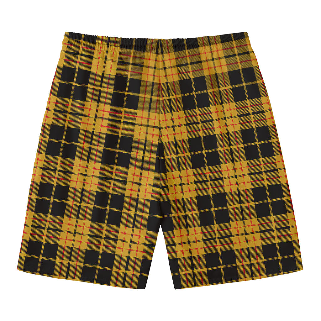 Black And Yellow Tartan Pattern Print Men's Swim Trunks