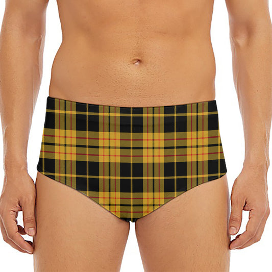 Black And Yellow Tartan Pattern Print Men's Triangle Swim Briefs