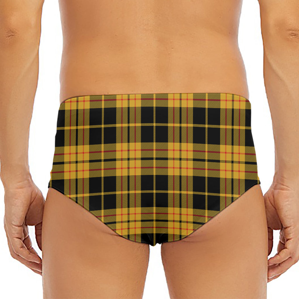 Black And Yellow Tartan Pattern Print Men's Triangle Swim Briefs