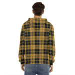 Black And Yellow Tartan Pattern Print Men's Velvet Pullover Hoodie