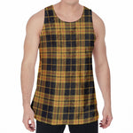 Black And Yellow Tartan Pattern Print Men's Velvet Tank Top