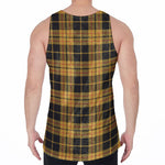 Black And Yellow Tartan Pattern Print Men's Velvet Tank Top