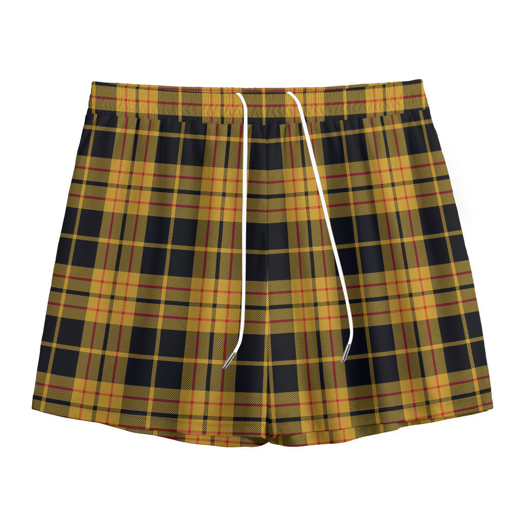 Black And Yellow Tartan Pattern Print Mesh Shorts