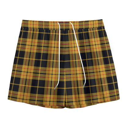Black And Yellow Tartan Pattern Print Mesh Shorts