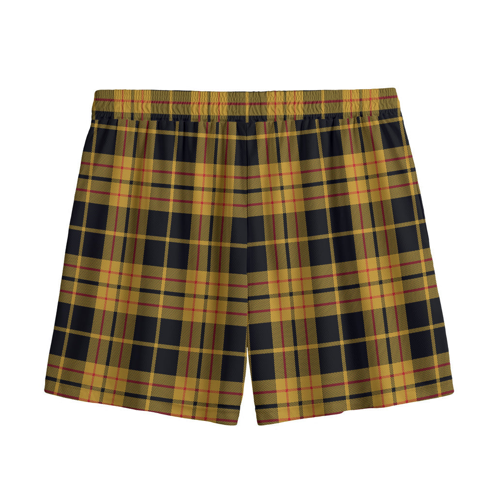 Black And Yellow Tartan Pattern Print Mesh Shorts
