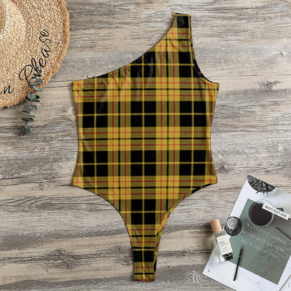 Black And Yellow Tartan Pattern Print One Shoulder Bodysuit