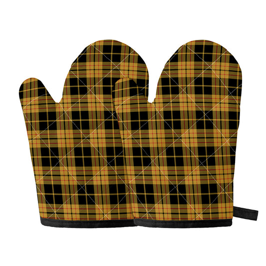 Black And Yellow Tartan Pattern Print Oven Mitts