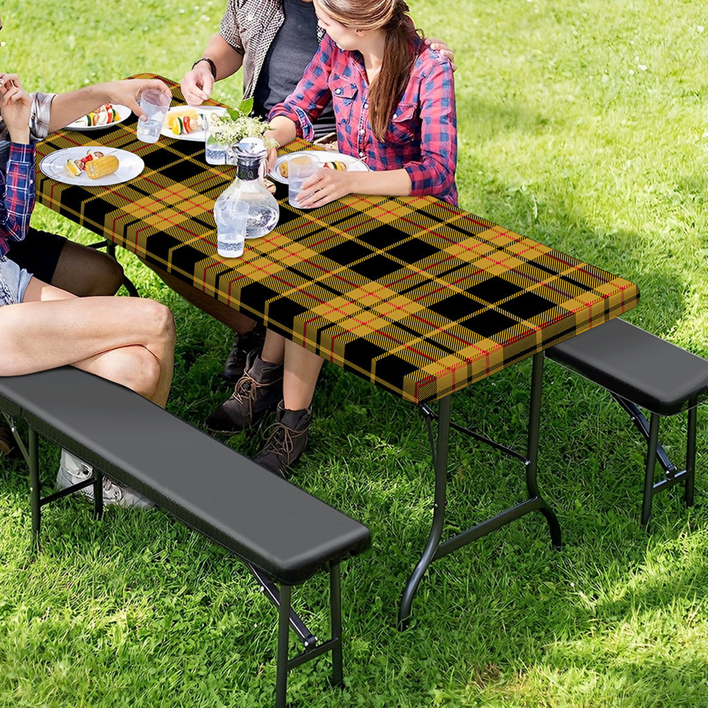 Black And Yellow Tartan Pattern Print Picnic Table Cover