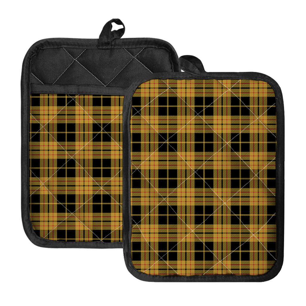 Black And Yellow Tartan Pattern Print Pot Holders With Pocket