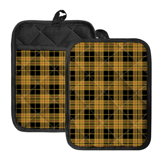 Black And Yellow Tartan Pattern Print Pot Holders With Pocket