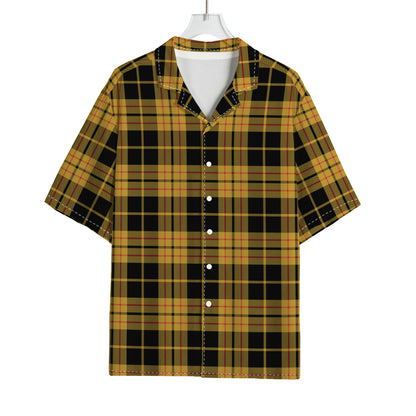 Black And Yellow Tartan Pattern Print Rayon Hawaiian Shirt
