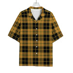 Black And Yellow Tartan Pattern Print Rayon Hawaiian Shirt