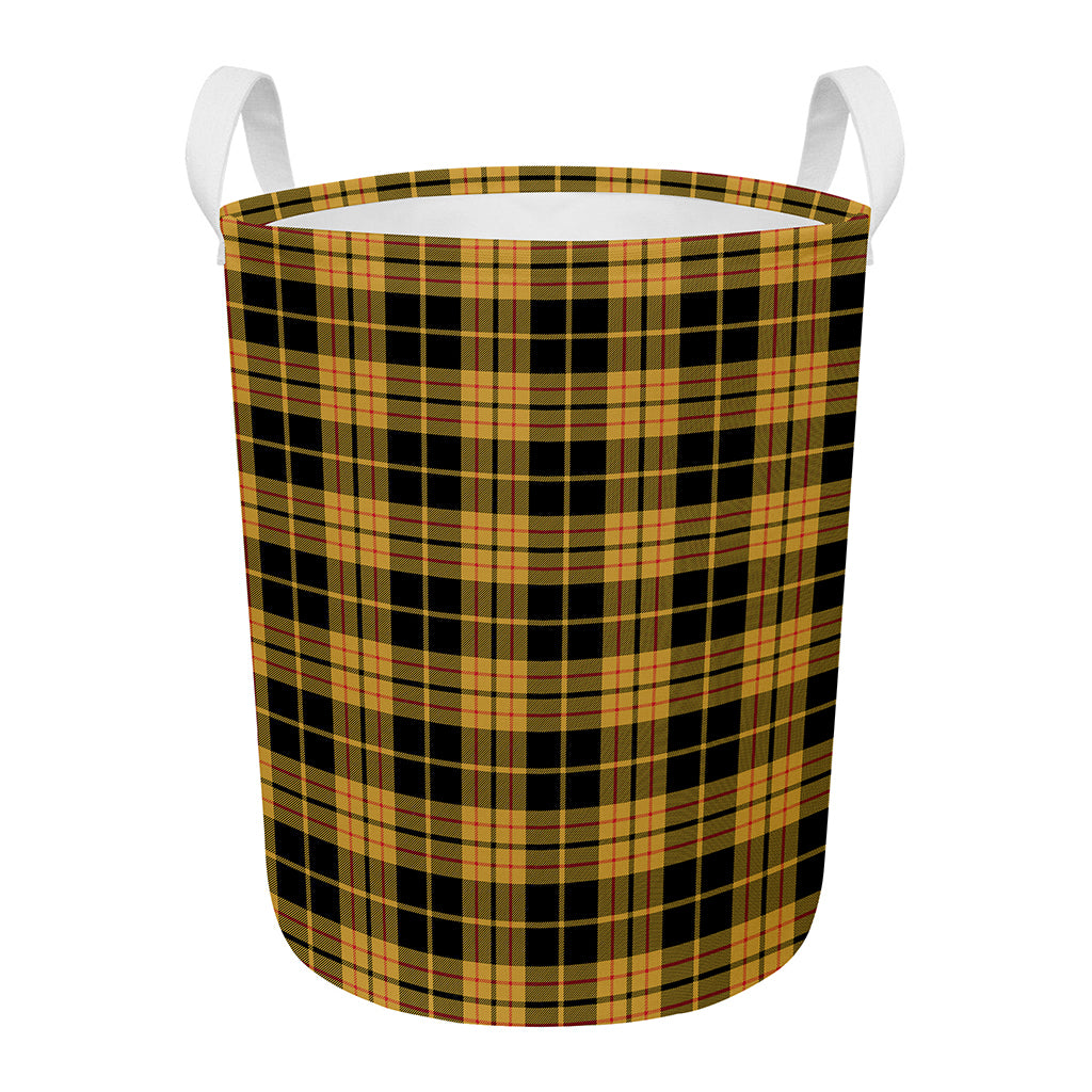 Black And Yellow Tartan Pattern Print Round Laundry Basket