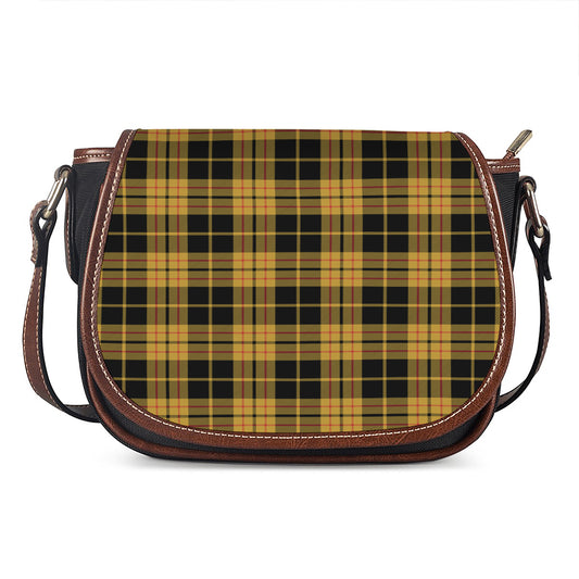Black And Yellow Tartan Pattern Print Saddle Bag