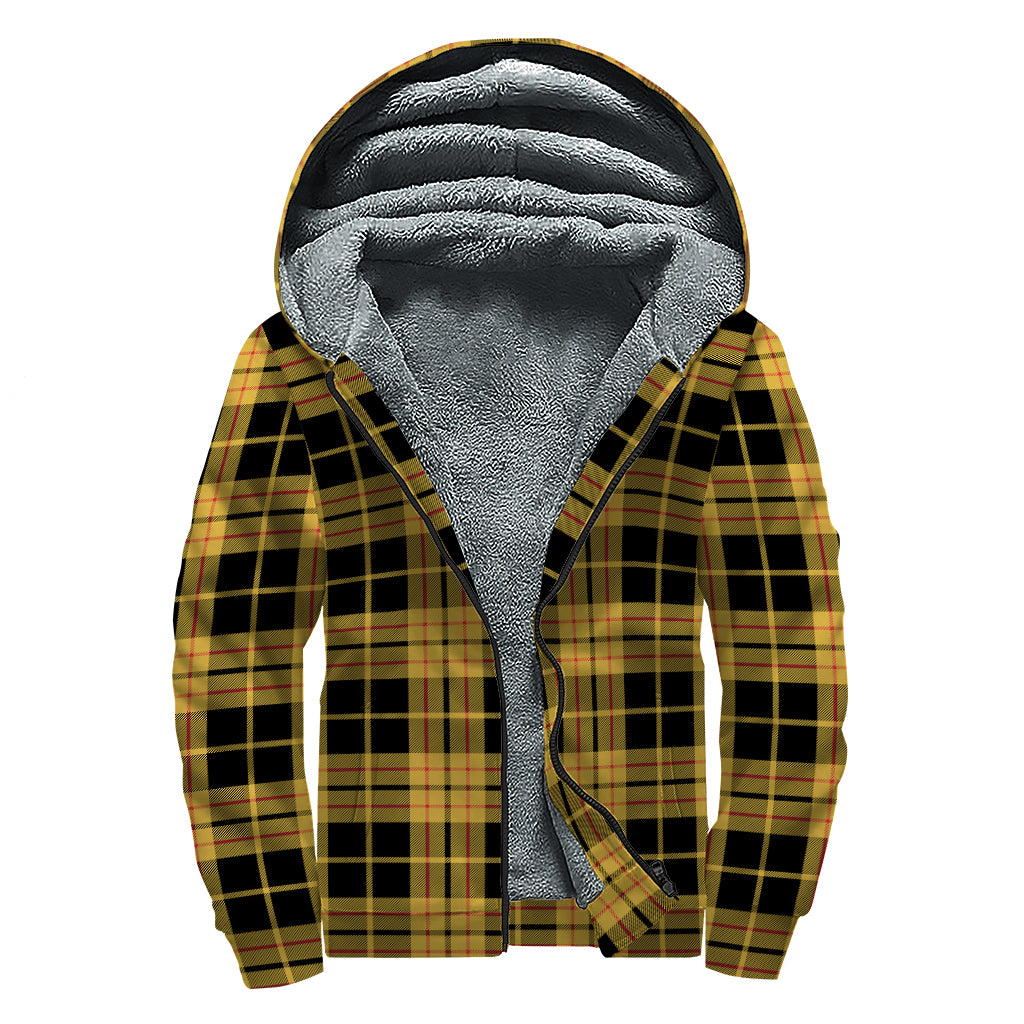 Black And Yellow Tartan Pattern Print Sherpa Lined Zip Up Hoodie