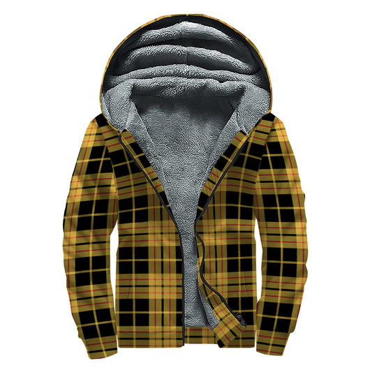 Black And Yellow Tartan Pattern Print Sherpa Lined Zip Up Hoodie