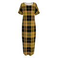 Black And Yellow Tartan Pattern Print Short Sleeve Long Nightdress