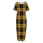 Black And Yellow Tartan Pattern Print Short Sleeve Long Nightdress