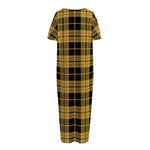 Black And Yellow Tartan Pattern Print Short Sleeve Long Nightdress