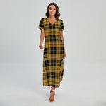 Black And Yellow Tartan Pattern Print Short Sleeve Maxi Dress