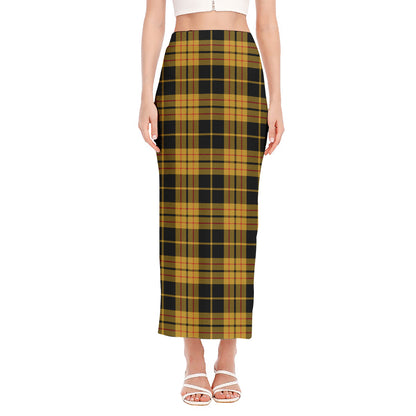 Black And Yellow Tartan Pattern Print Side Slit Maxi Skirt