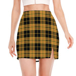 Black And Yellow Tartan Pattern Print Side Slit Mini Skirt