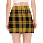 Black And Yellow Tartan Pattern Print Side Slit Mini Skirt