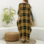 Black And Yellow Tartan Pattern Print Silk V-Neck Kaftan Dress